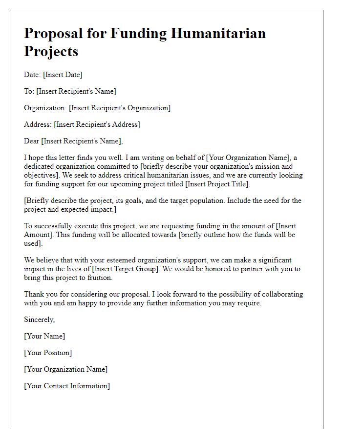 Letter template of proposal for funding humanitarian projects