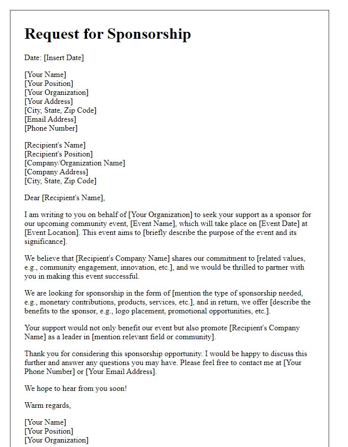 Letter template of startup sponsorship request for community events.