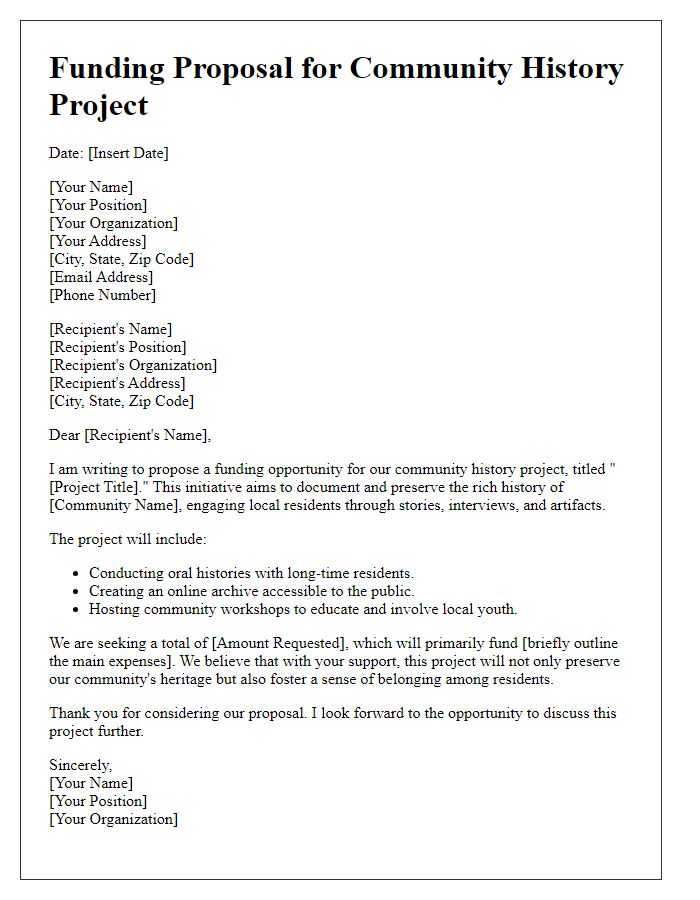 Letter template of funding proposal for a community history project