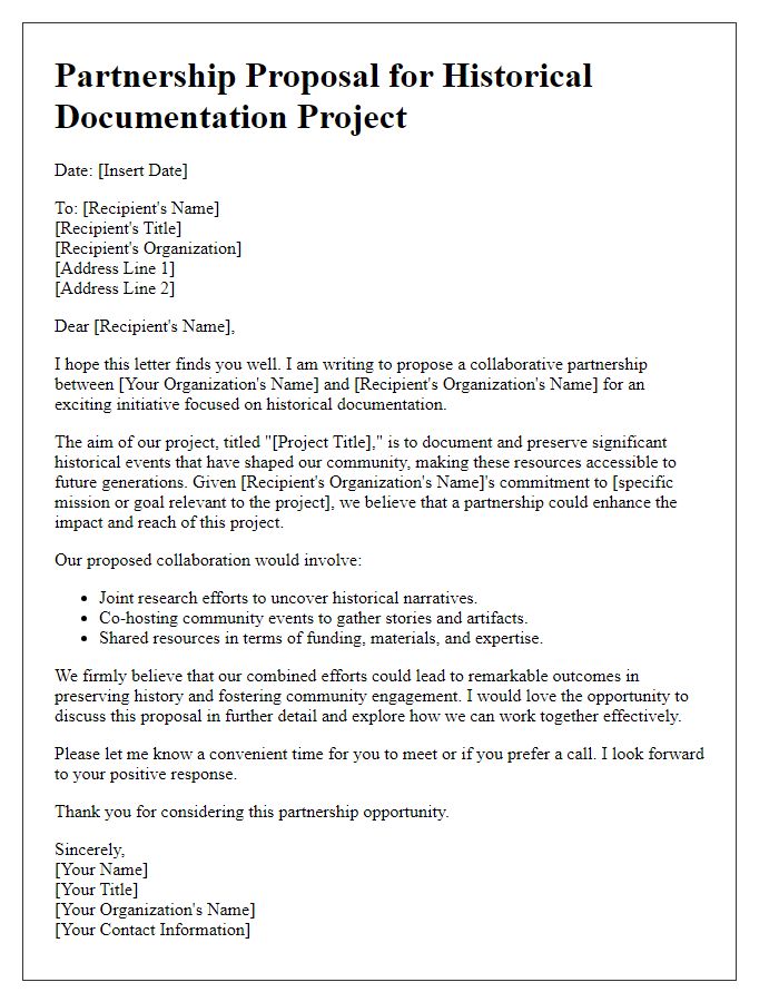 Letter template of partnership proposal for historical documentation project