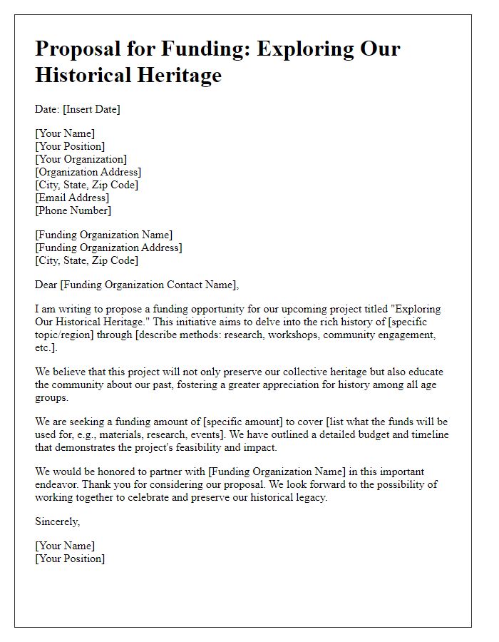 Letter template of proposal for funding a history project