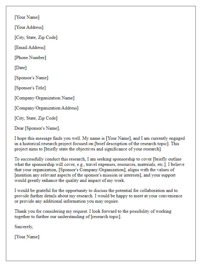 Letter template of request for sponsorship for historical research