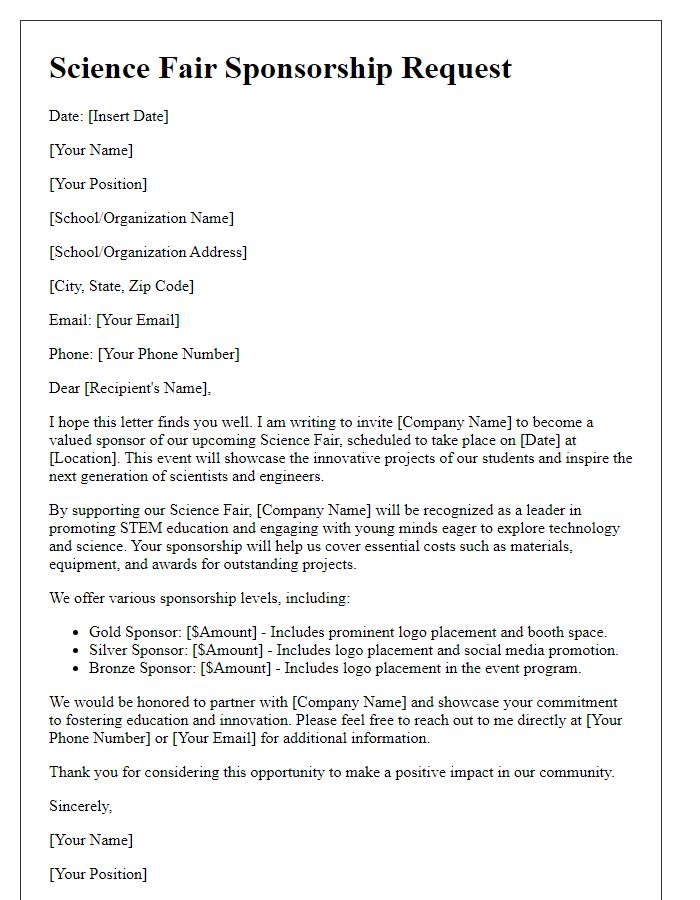 Letter template of science fair sponsorship letter for technology companies.