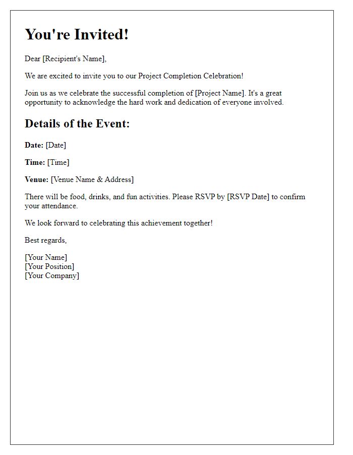 Letter template of project completion celebration invitation.