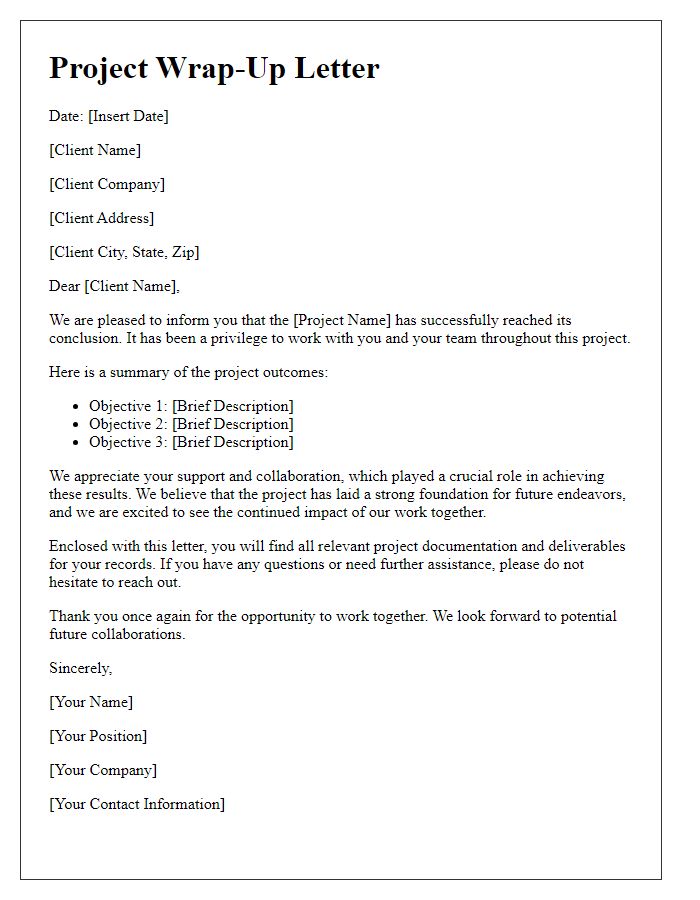 Letter template of successful project wrap-up for clients.