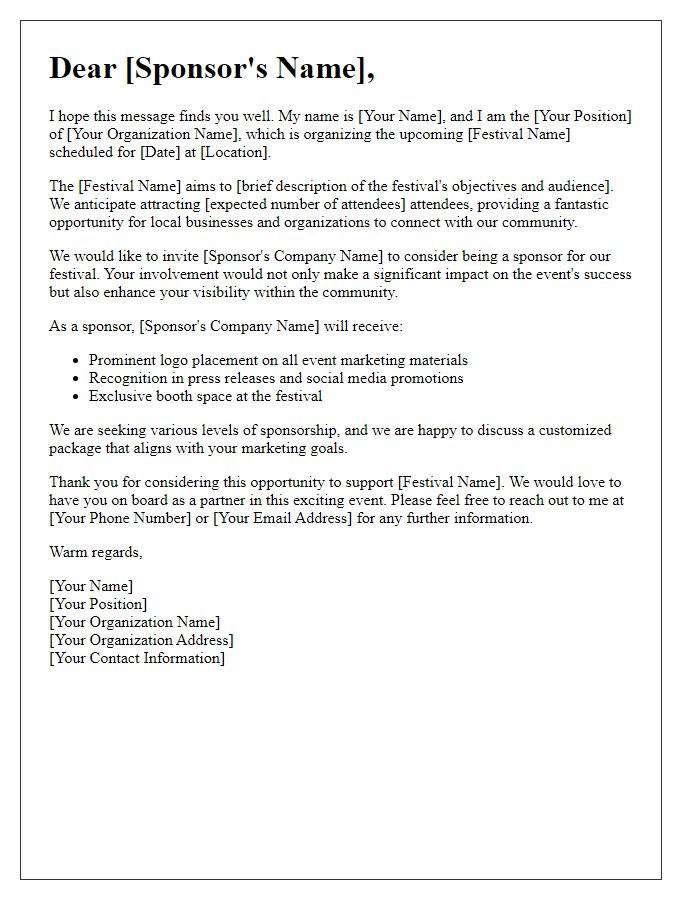 Letter template of appeal for festival sponsorship consideration