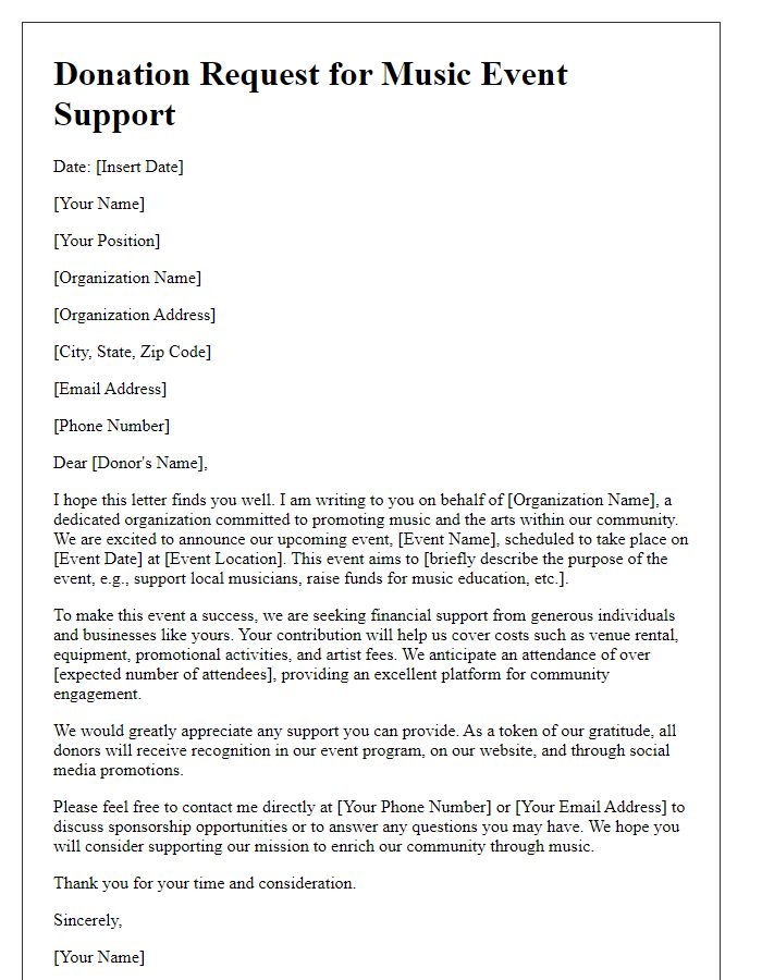 Letter template of donation request for supporting music events