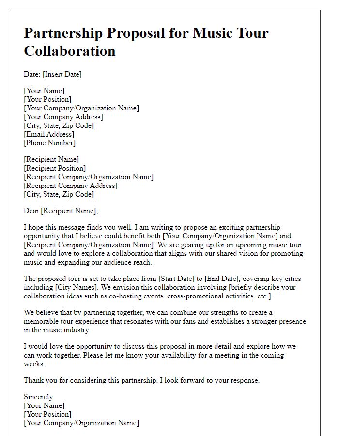 Letter template of partnership proposal for music tour collaboration