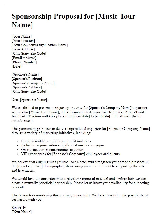 Letter template of sponsorship proposal for music tour partnership