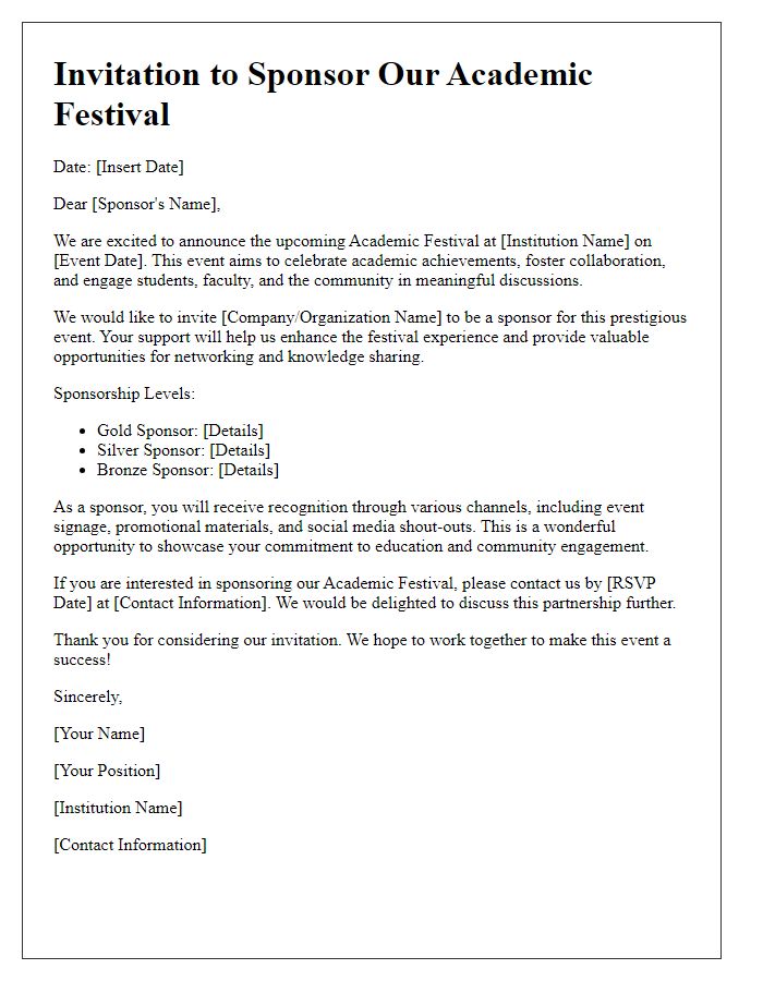 Letter template of sponsorship invitation for academic festival.