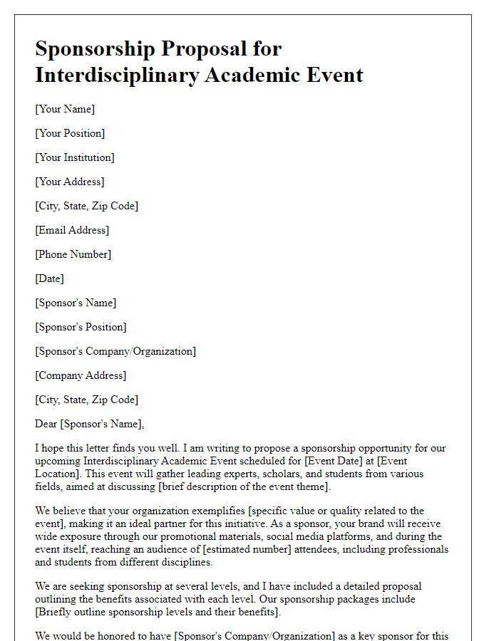 Letter template of sponsorship proposal for interdisciplinary academic event.