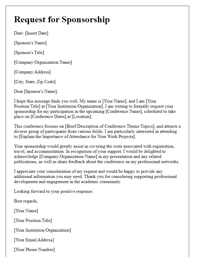 Letter template of sponsorship request for academic conference participation.