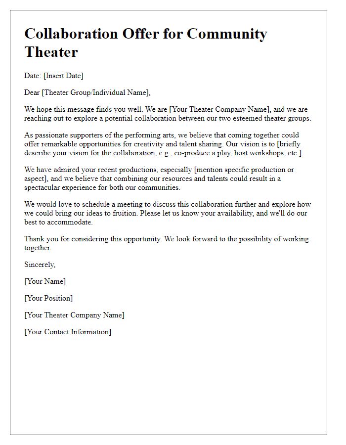 Letter template of community theater collaboration offer.