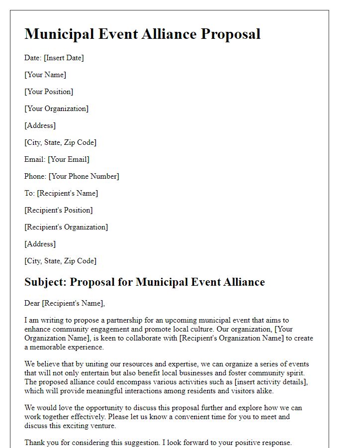 Letter template of municipal event alliance suggestion