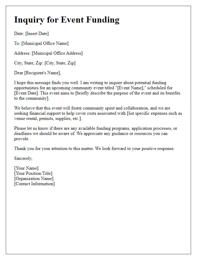 Letter template of municipal event funding inquiry