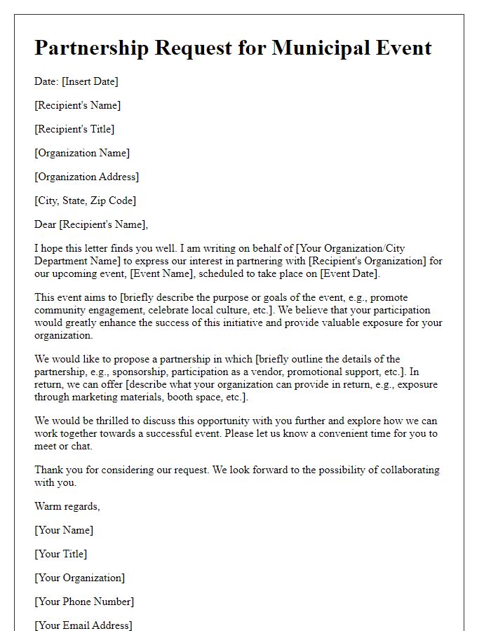 Letter template of municipal event partnership request