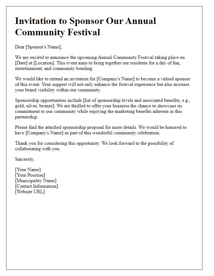 Letter template of municipal event sponsorship invitation