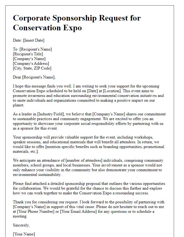 Letter template of corporate sponsorship request for conservation expo