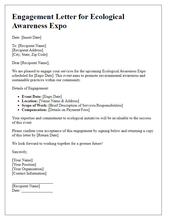 Letter template of engagement letter for ecological awareness expo