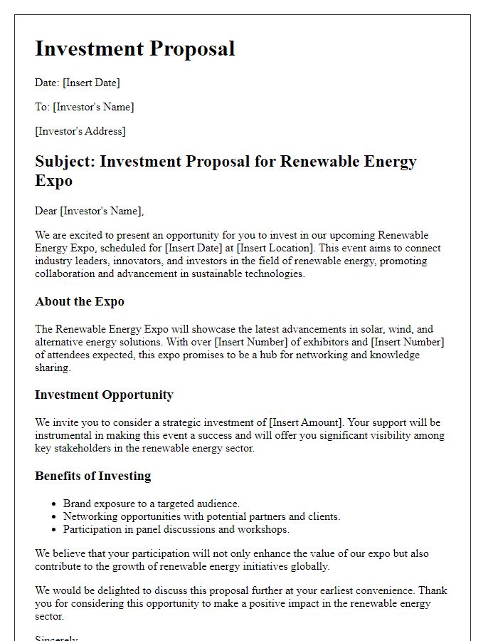 Letter template of investment proposal for renewable energy expo