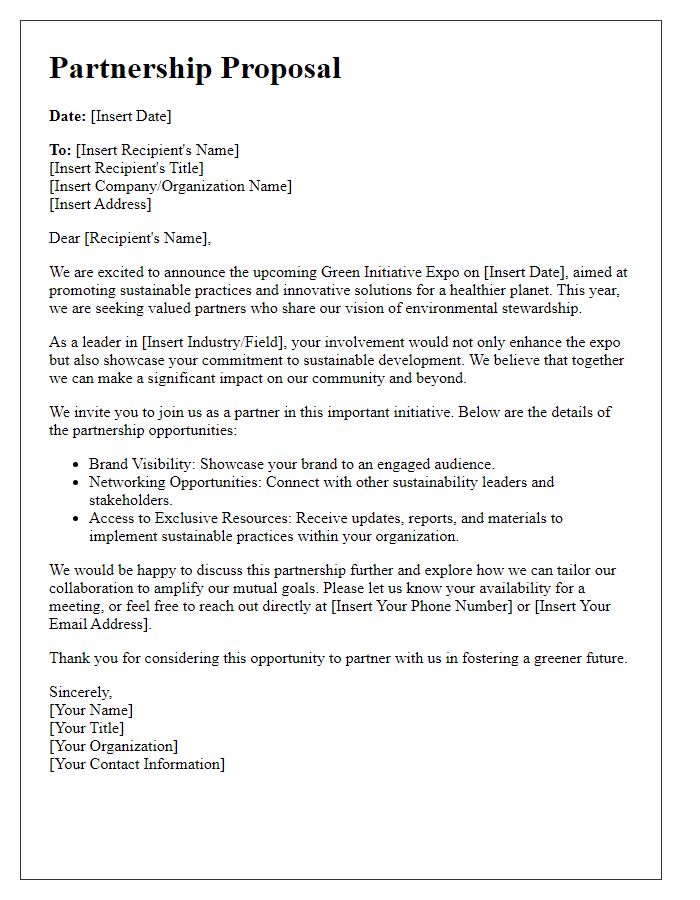 Letter template of partnership proposal for green initiative expo