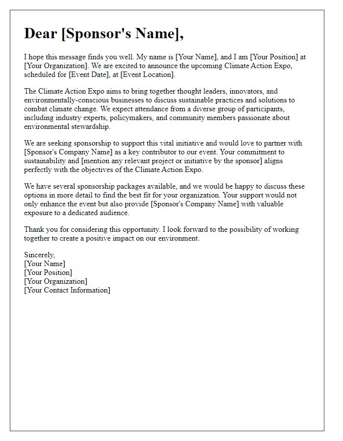 Letter template of sponsorship inquiry for climate action expo