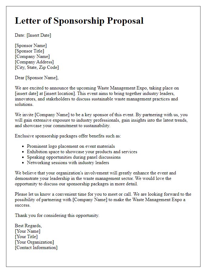 Letter template of sponsorship pitch for waste management expo