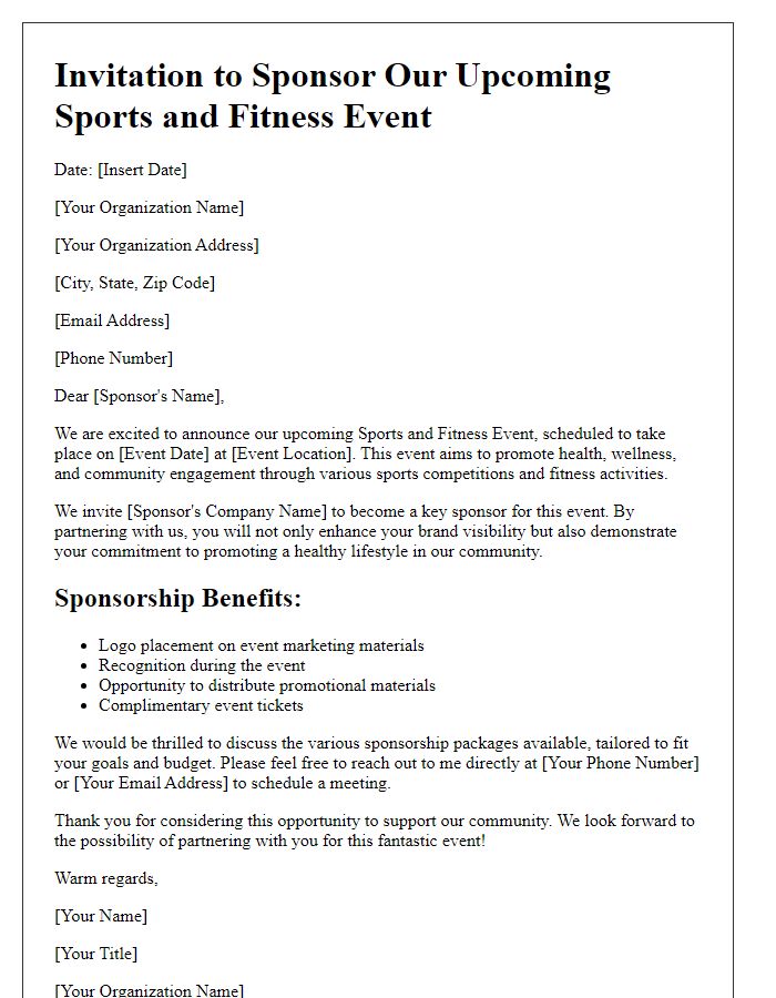 Letter template of sponsorship invitation for sports and fitness event.