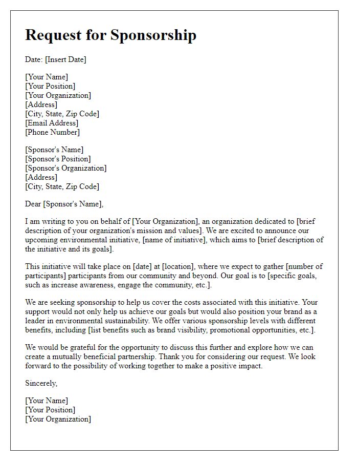 Letter template of sponsorship request for environmental initiative.