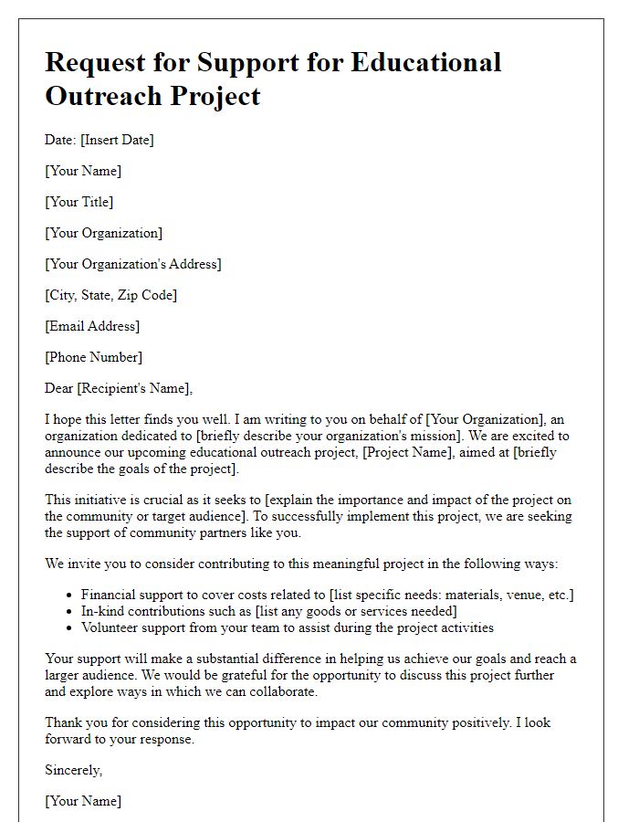 Letter template of support solicitation for educational outreach project.