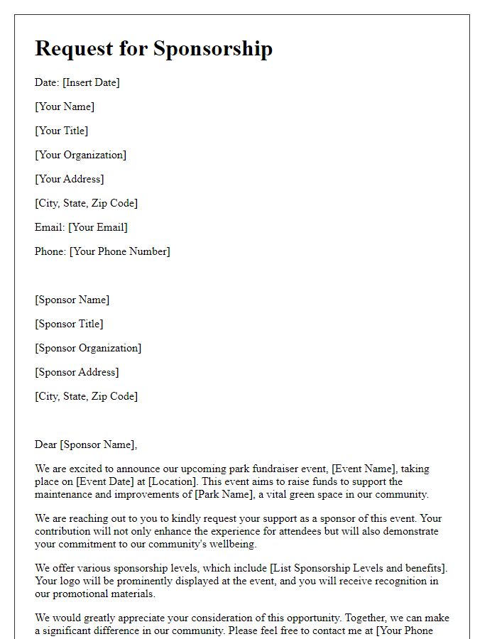 Letter template of request for park fundraiser sponsorship.