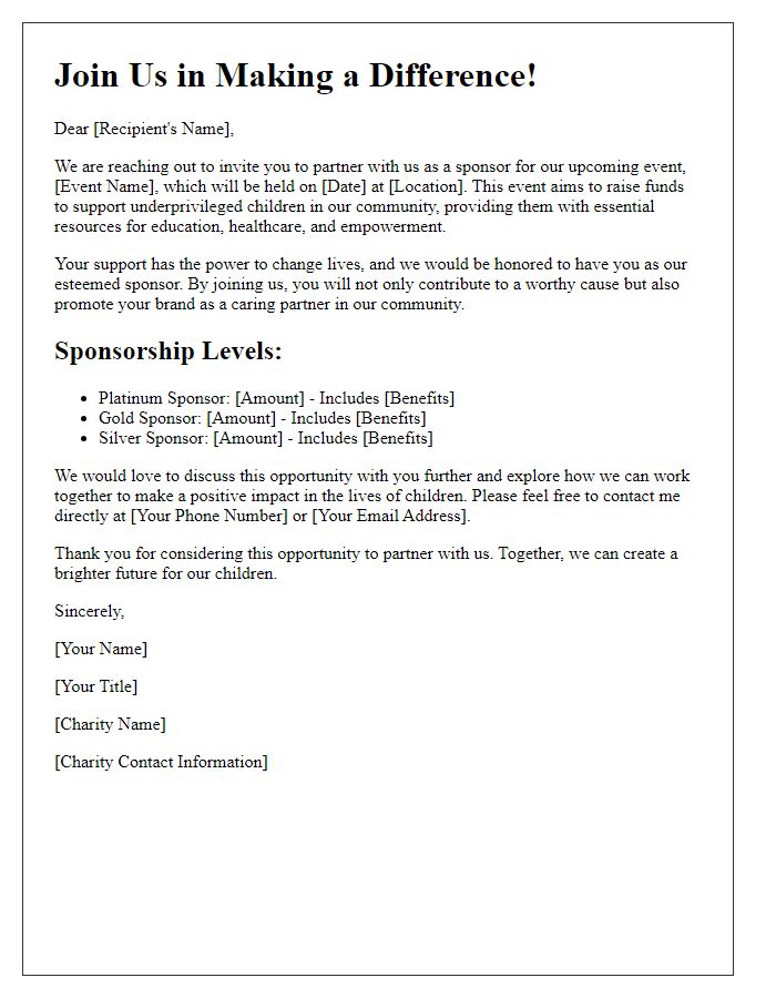 Letter template of children's charity sponsorship invitation for events