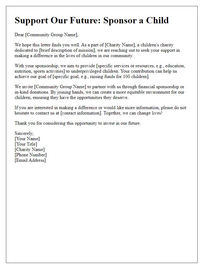 Letter template of children's charity sponsorship letter for community groups