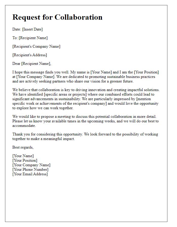 Letter template of collaboration request for sustainable business venture