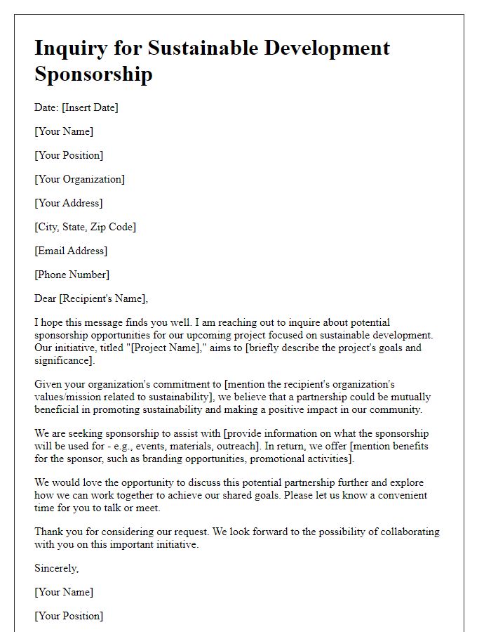 Letter template of inquiry for sustainable development sponsorship