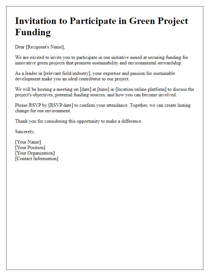 Letter template of invitation for green project funding