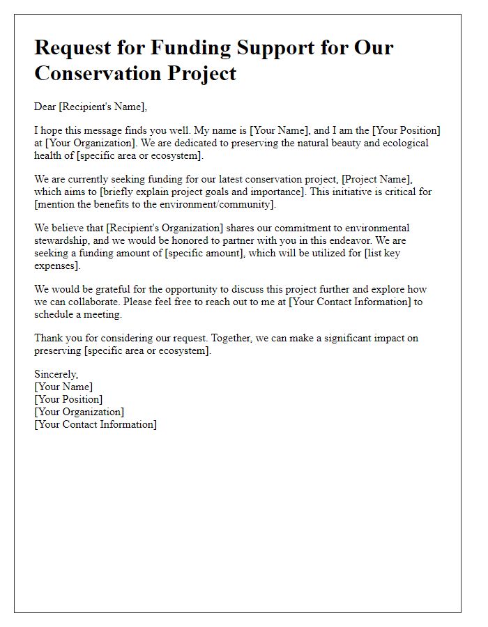 Letter template of outreach for conservation project funding