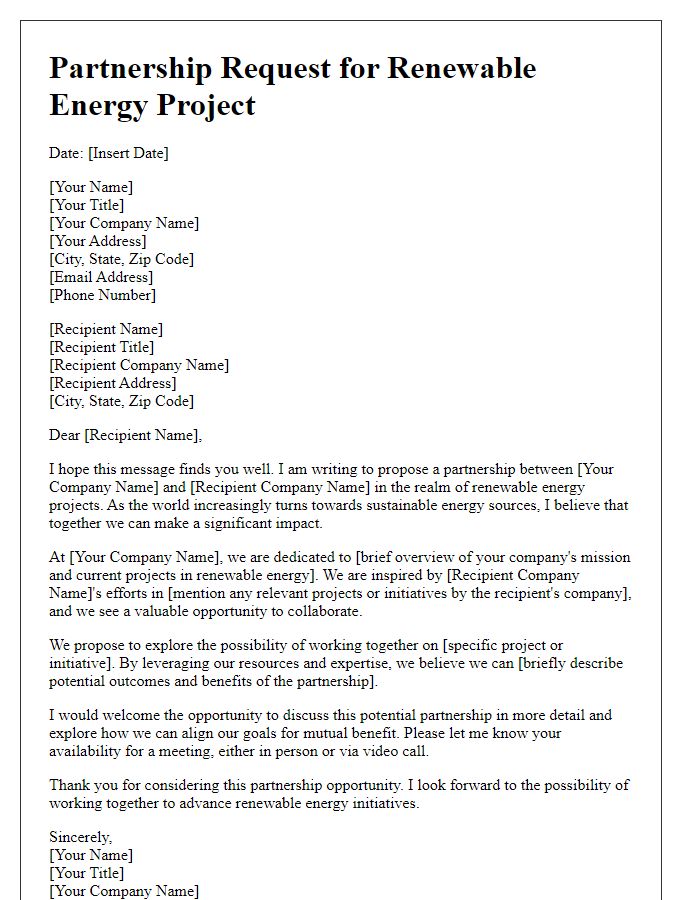 Letter template of partnership request for renewable energy project