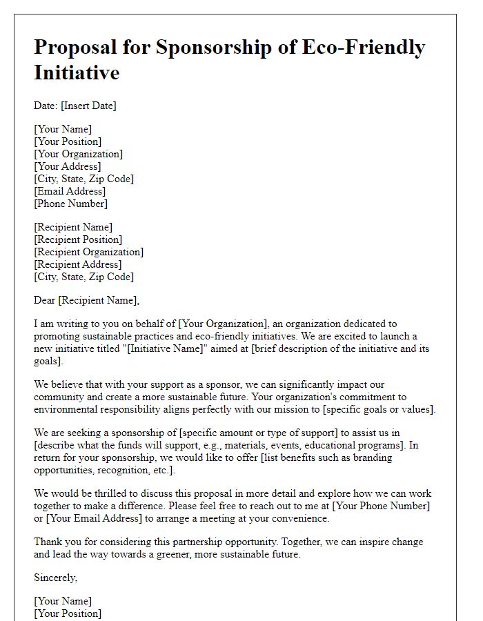 Letter template of proposal for eco-friendly initiative sponsorship