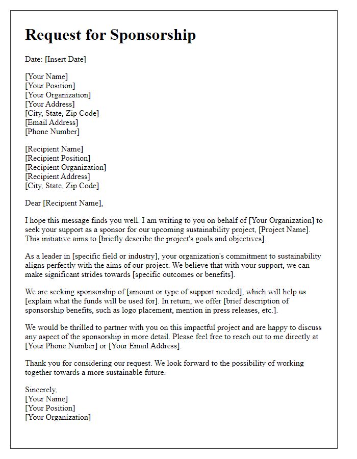 Letter template of request for sustainability project sponsorship