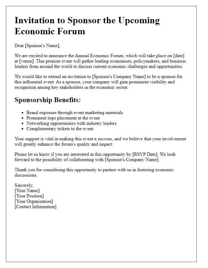 Letter template of invitation to sponsor an economic forum event