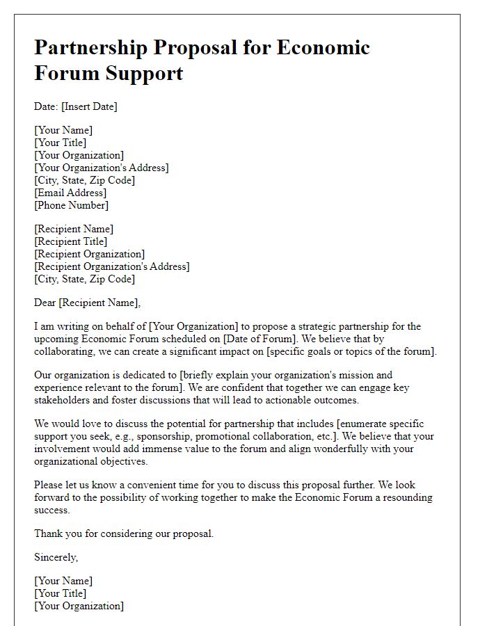 Letter template of partnership proposal for economic forum support