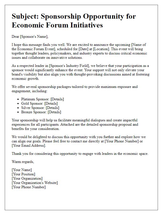 Letter template of sponsorship engagement for economic forum initiatives