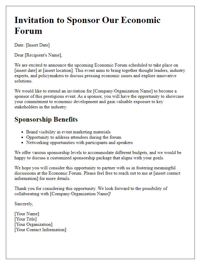 Letter template of sponsorship invitation for economic forum participation