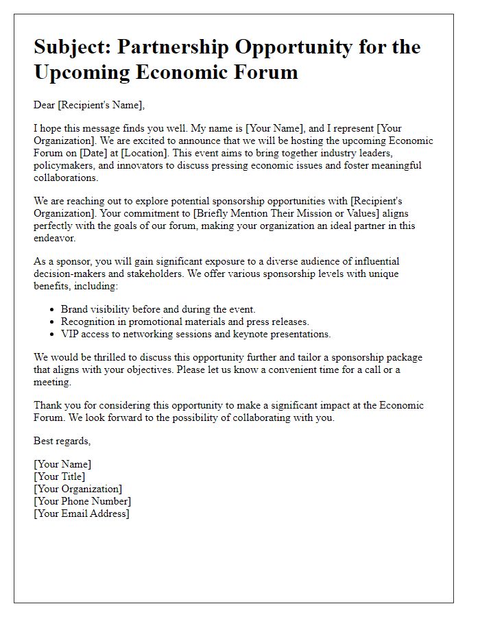 Letter template of sponsorship outreach for economic forum involvement