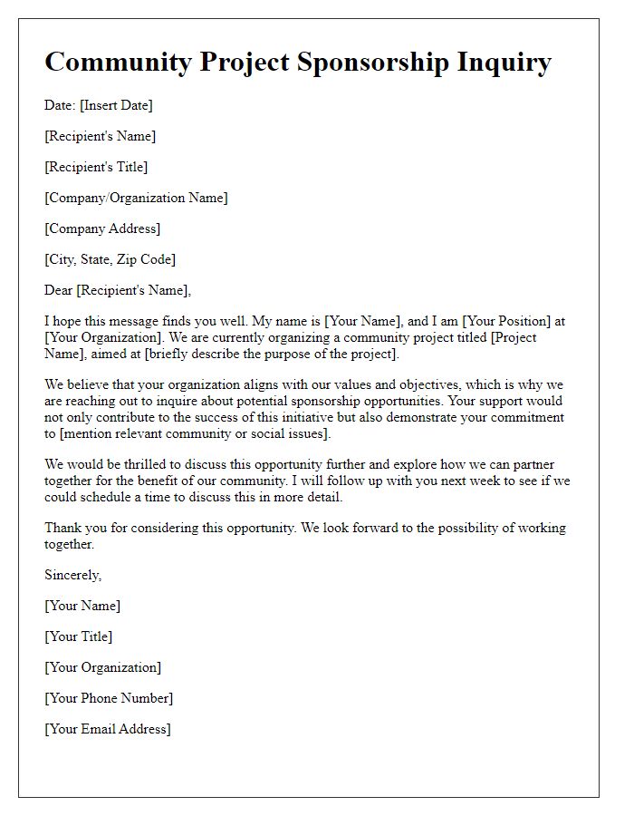 Letter template of community project sponsorship inquiry.