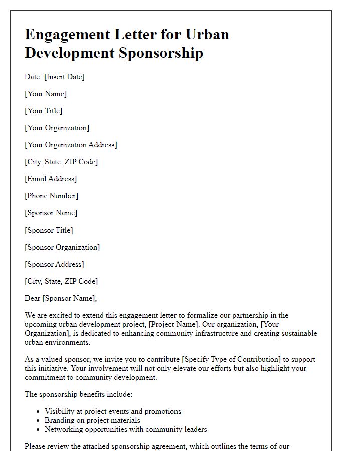 Letter template of engagement for urban development sponsorship.