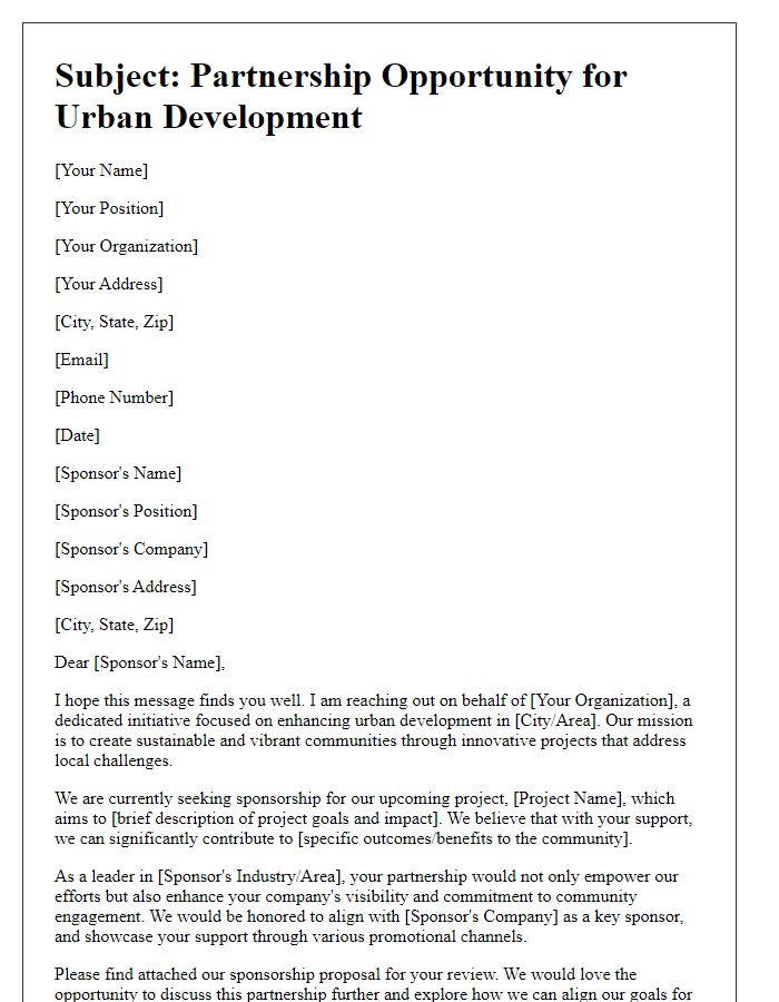 Letter template of outreach for urban development sponsorship.