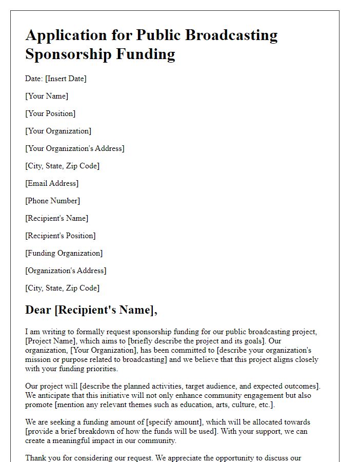 Letter template of application for public broadcasting sponsorship funding