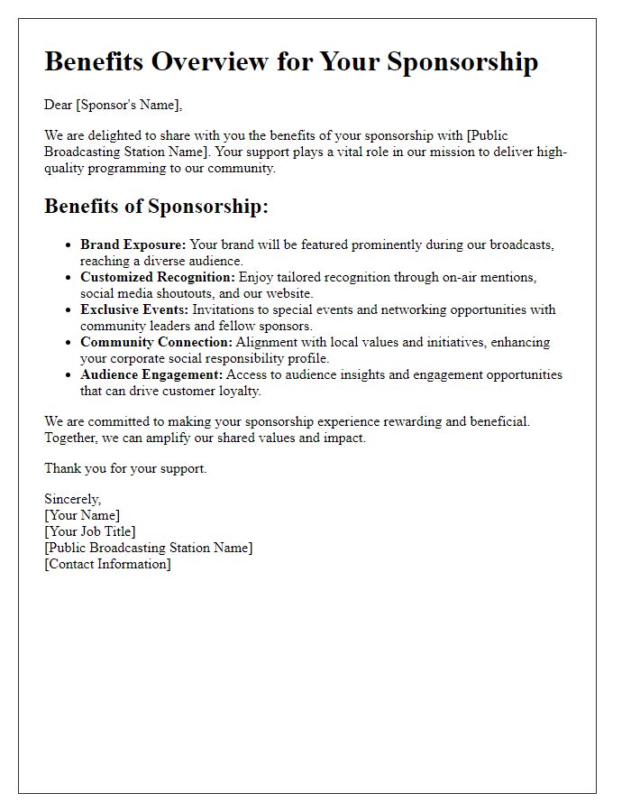 Letter template of benefits overview for public broadcasting sponsorship